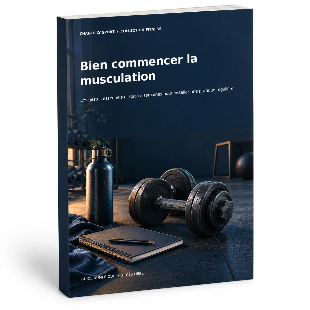 Maquette en volume de l’e-book Bien commencer la musculation