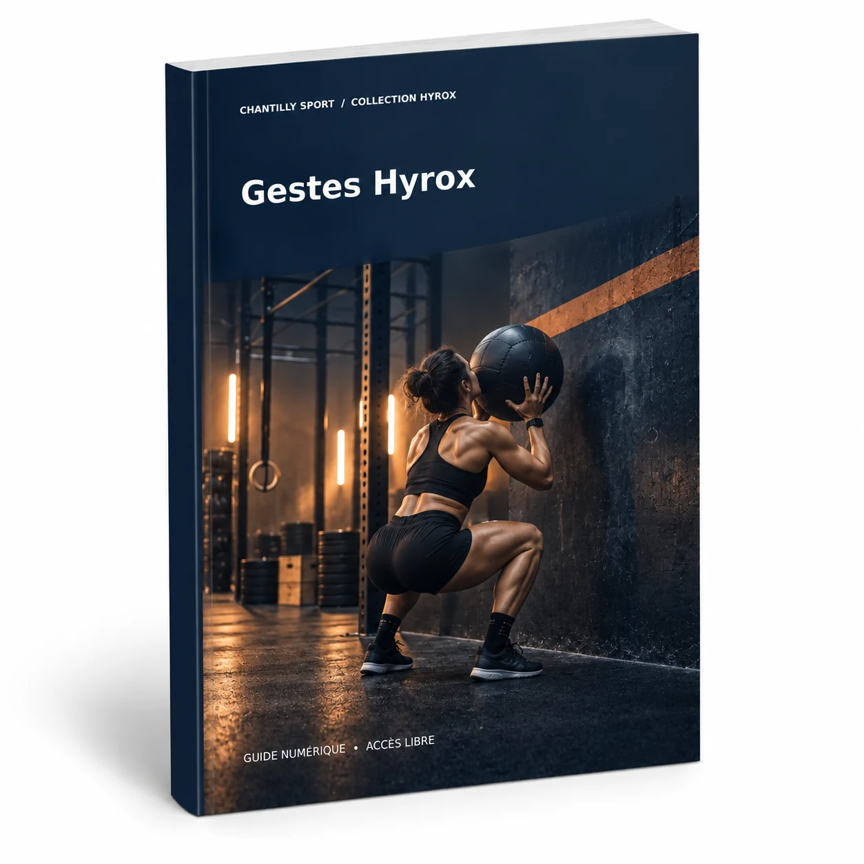 Maquette en volume de l’e-book Burpees, fentes, wall balls : apprendre les gestes Hyrox