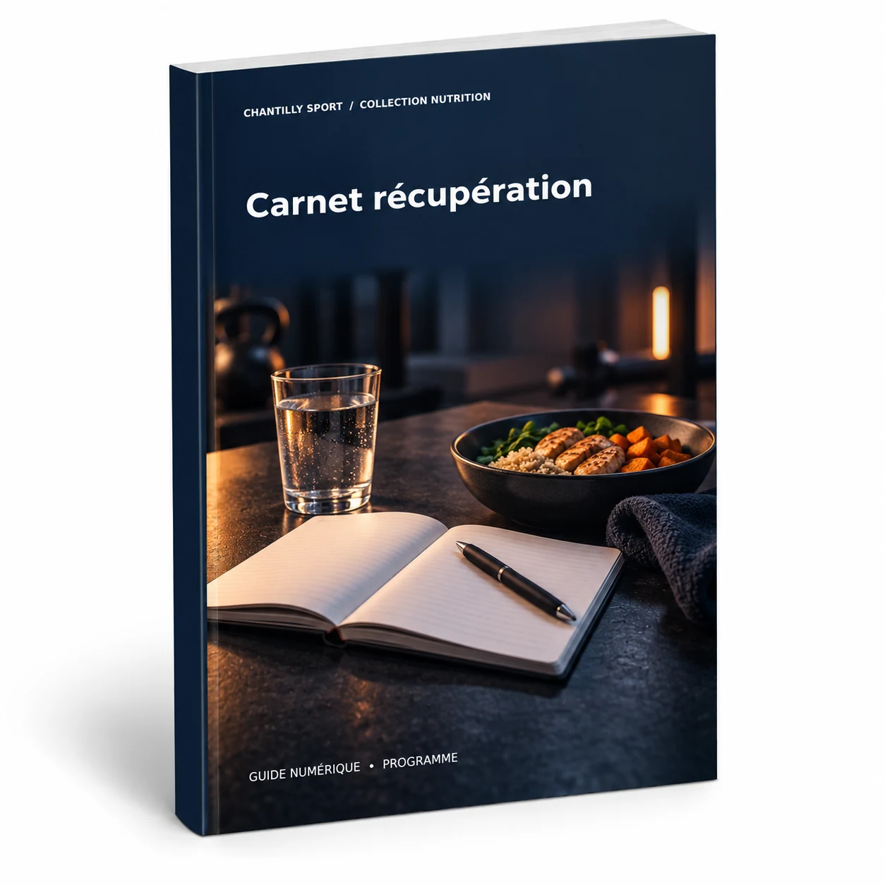 Maquette en volume de l’e-book Carnet nutrition et récupération : 12 semaines de suivi