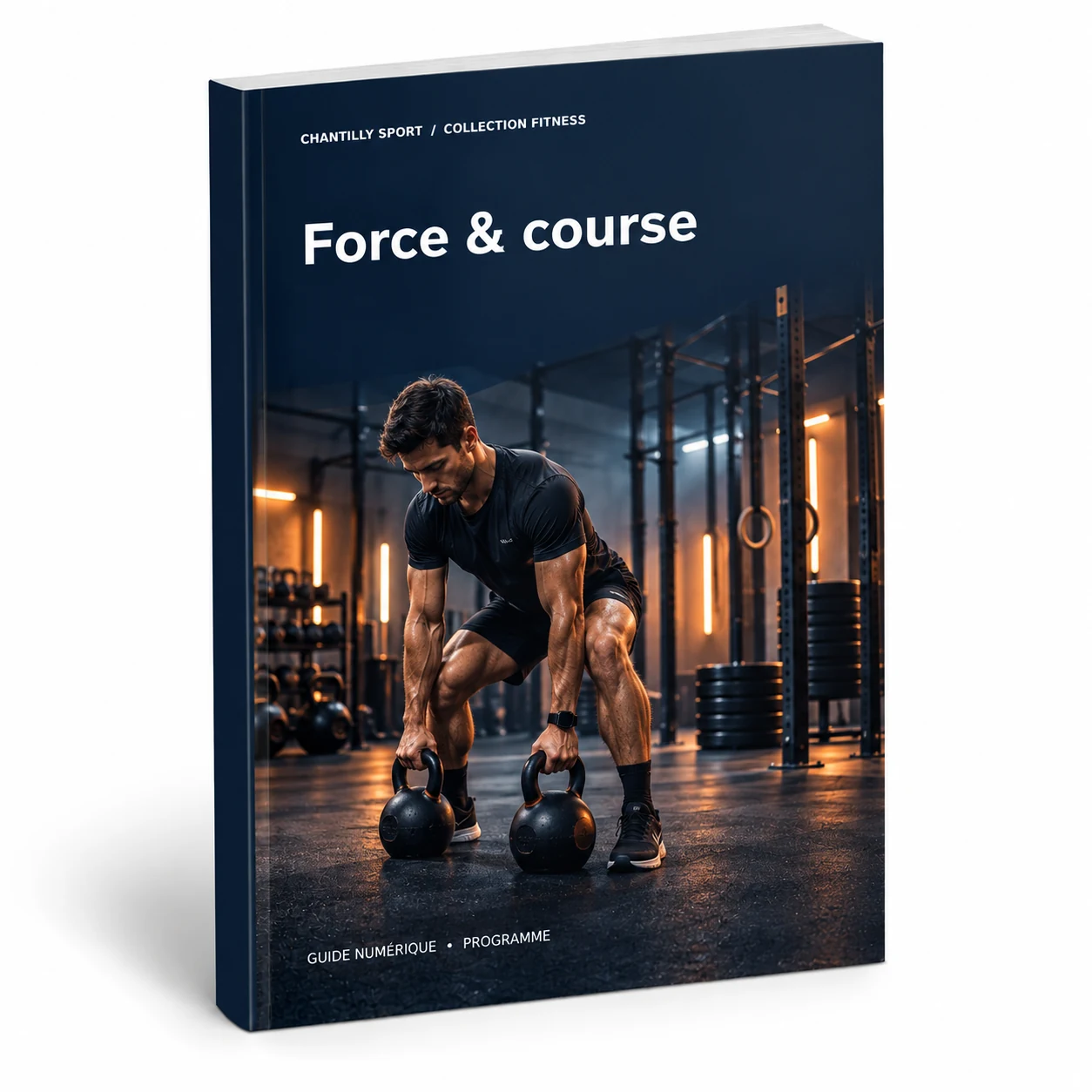 Maquette en volume de l’e-book Force pour la course et les sports hybrides : 10 semaines