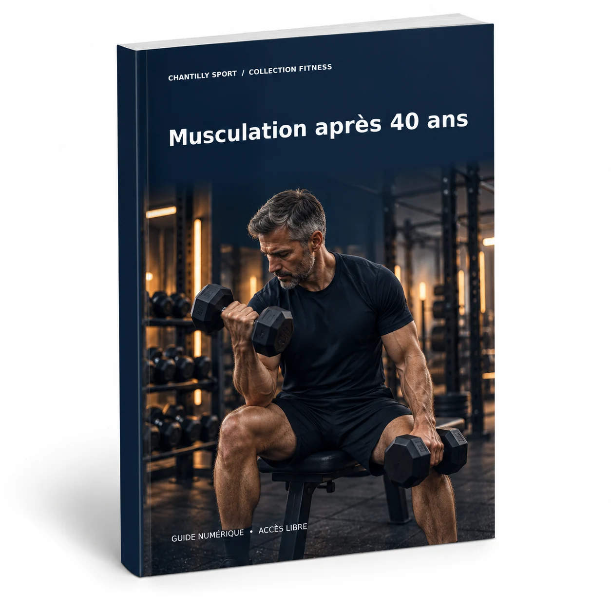 Maquette en volume de l’e-book Commencer la musculation après 40 ans