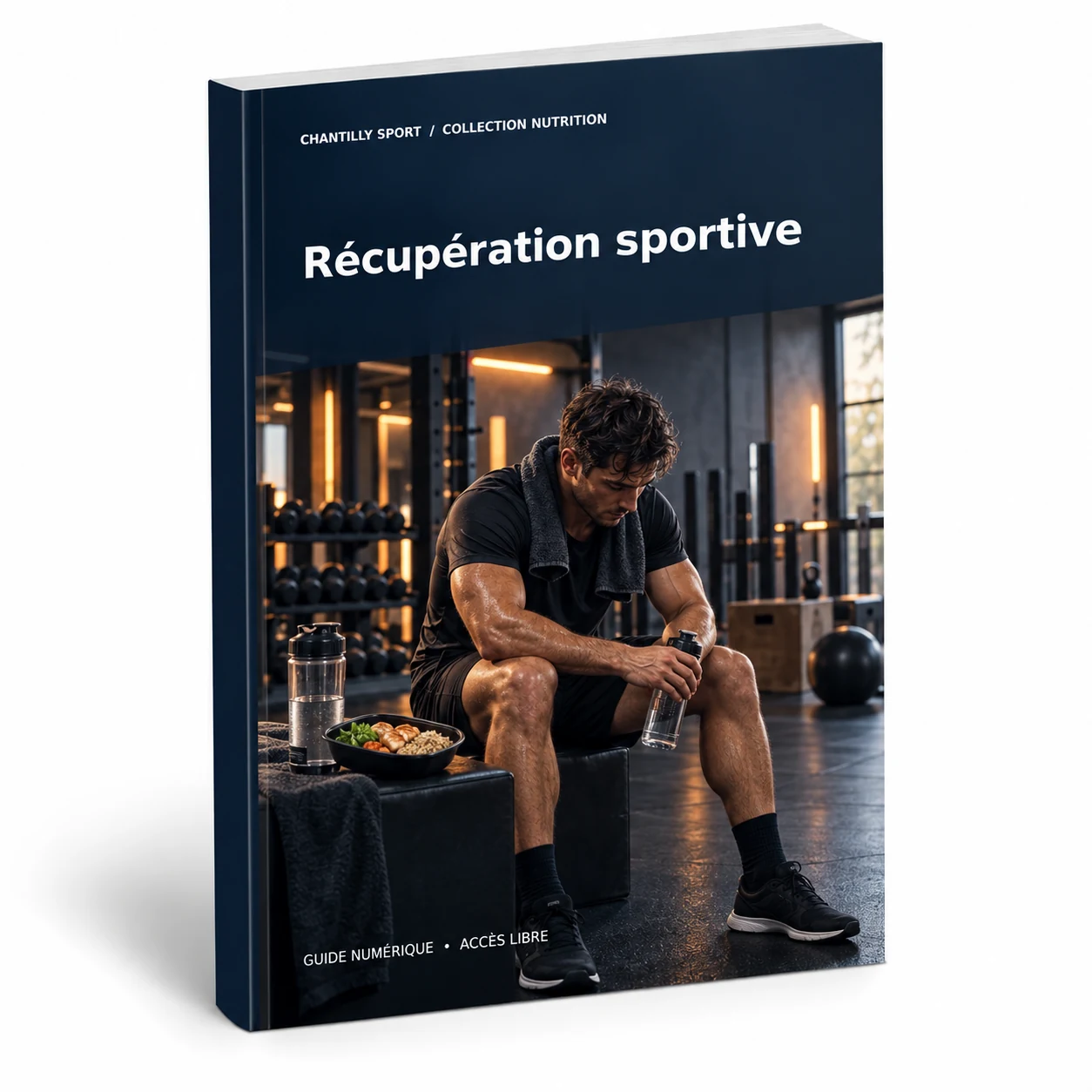 Maquette en volume de l’e-book Récupération : sommeil, repas et charge d'entraînement