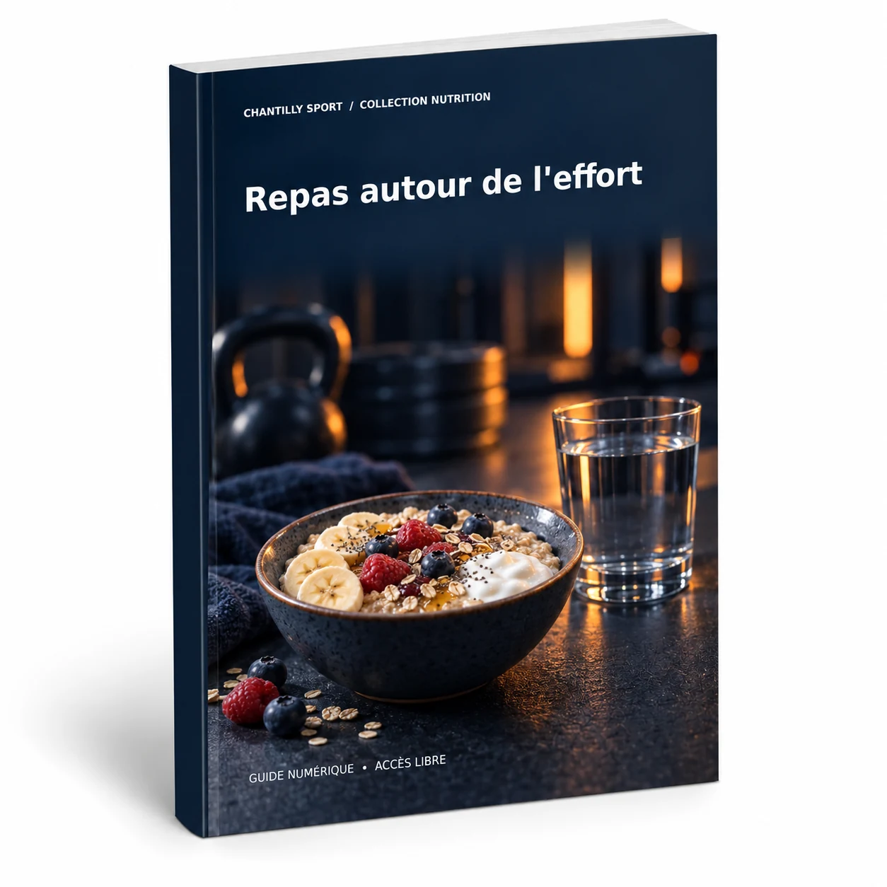 Maquette en volume de l’e-book Repas avant et après l'effort : organiser l'essentiel