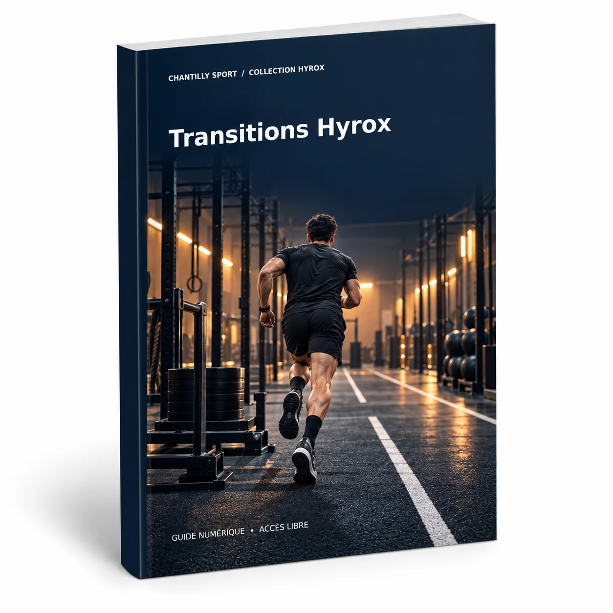 Maquette en volume de l’e-book Transitions et gestion de l'allure en Hyrox